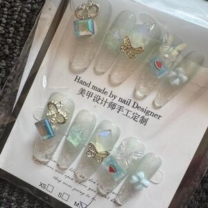 Charm Parade" Press-On Nail Set – 3D Whimsy with Glitter‎ & Custom Accents